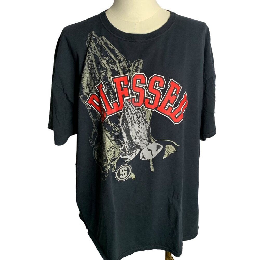 Hard Ten Blessed Crewneck T Shirt 3XL Black Short Sleeve Praying Hands Rosarie